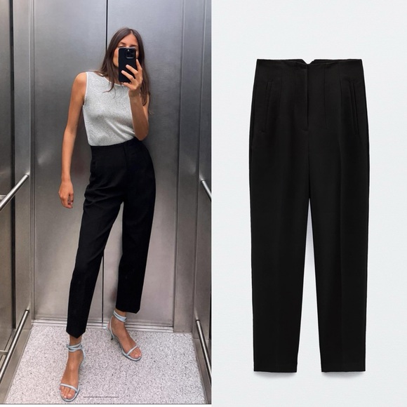 Zara High Waist Black Trouser Classic Skinny Pants - Picture 2 of 12